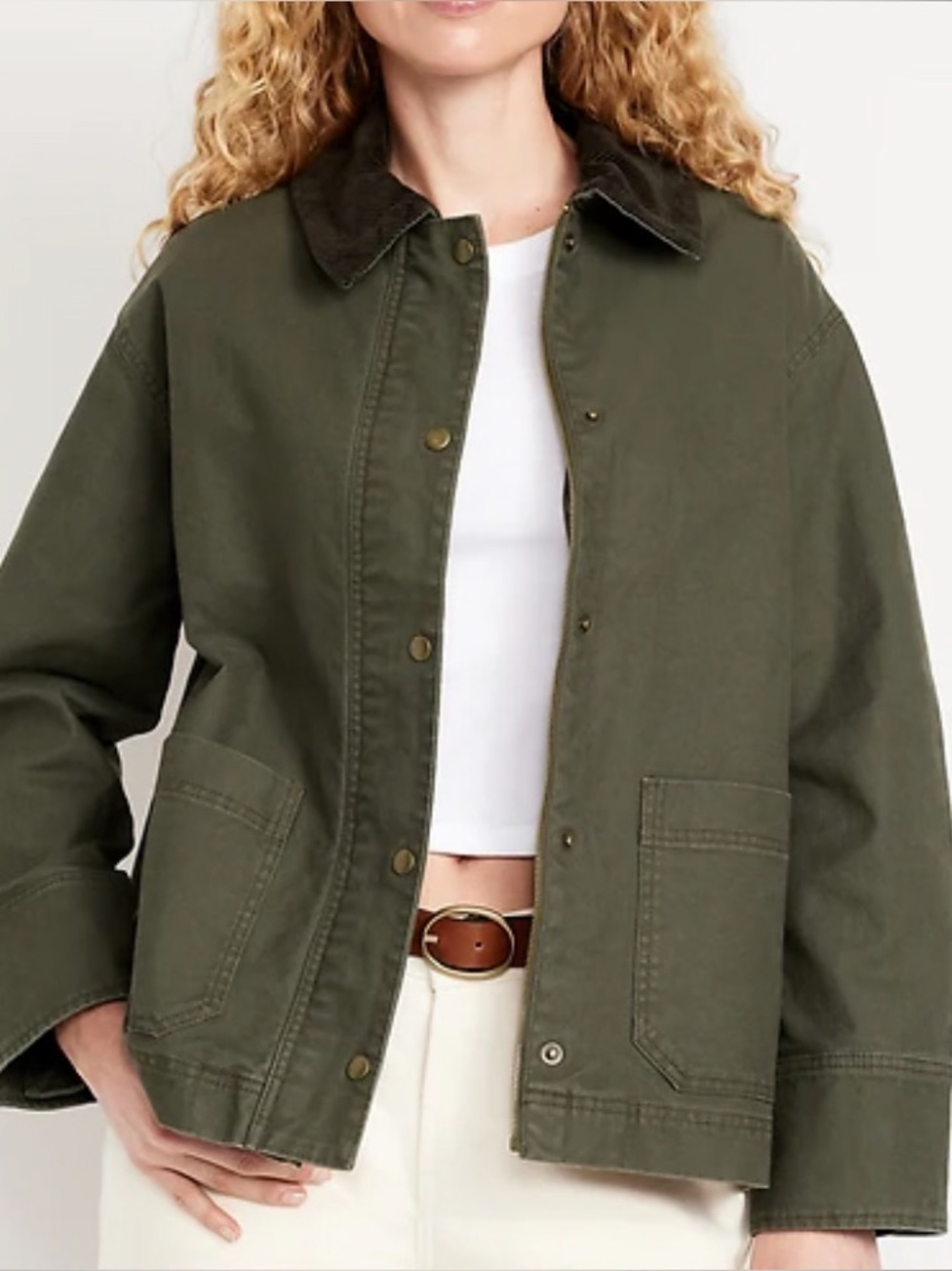 Old Navy Olive Utility Jacket with Corduroy Collar
